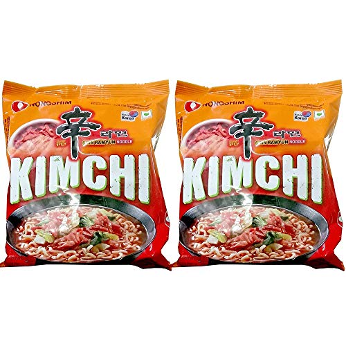 Nongshim Kimchi Ramyun Instant Noodle Pack Of 2 - Vegetarian, 120 Gram - "Nongshim Kimchi Ramyun - 2 Pack, 120g Each of Veggie Kimchi Goodness!"