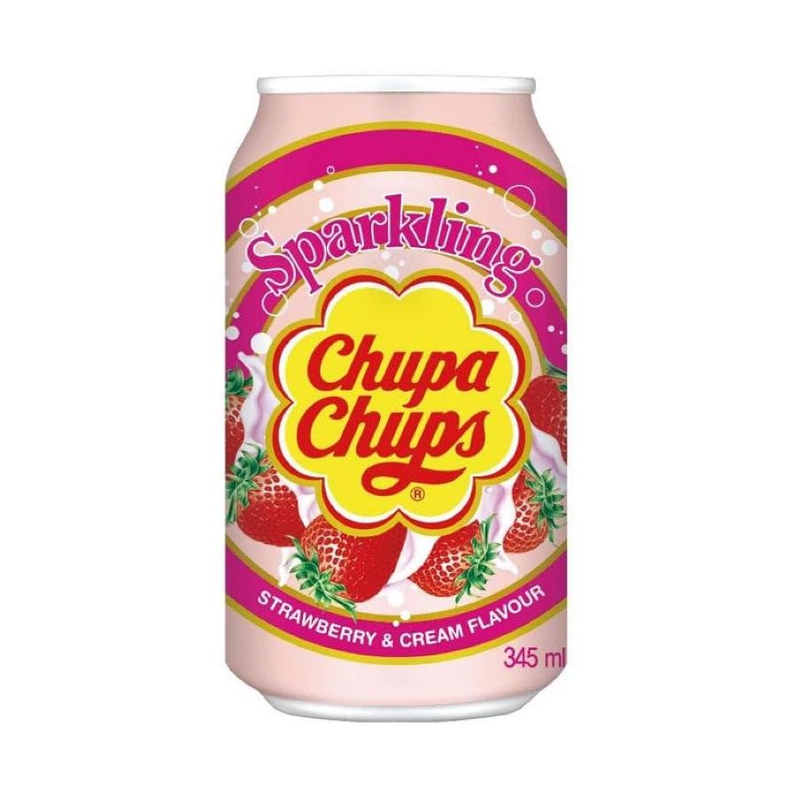 Chupa Chups Strawberry Sparkling Soda, 345ml (Imported) - Strawberry sparkling soda