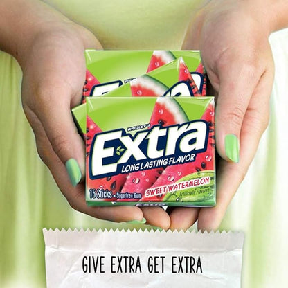 Extra Sugar-Free Chewing Gum 15-Sticks Each - Box of 10 (150 Sticks Total) (Watermelon) - Watermelon wonder!