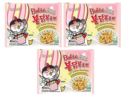 Samyang Buldak Cream Carbonara (Pack of 3) (420gm) (Imported) Instant Noodles Non-vegetarian (3x140 g)(Combo Pack)