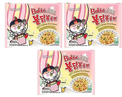 Samyang Buldak Cream Carbonara (Pack of 3) (420gm) (Imported) Instant Noodles Non-vegetarian (3x140 g)(Combo Pack)