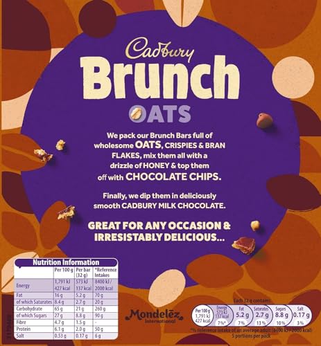 Cadbury Brunch Bar Oats Cereal Bar (Choc Chip Milk) - Choc chip delight