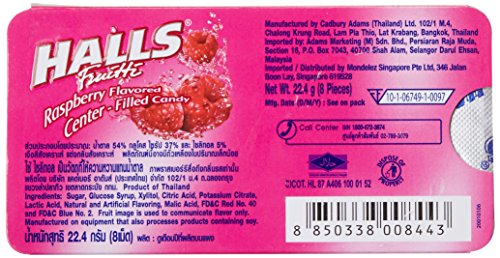 HALLS Raspberry Flavoured Center, Filled Candy, 22.4 g - Indulge in the sweet and tangy raspberry flavor.