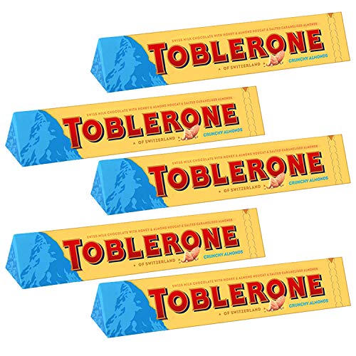 Toblerone of Switzerland Swiss Milk Chocolate with Crunchy Almonds, 5 Pack Pouch, 5 x 100 g