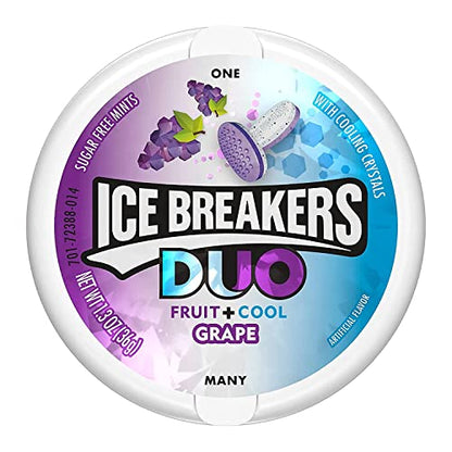 Ice Breakers Duo Fruit + Cool Mints Grape Sugar Free Mints, 1.48 oz ℮ 42 g - Sugar-free grape mints, fruity and cool, 42g.