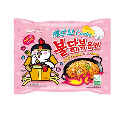 Samyang Korean Ramen Buldak Jijang Flavour Spicy Noodles PacK2 & Buldak Hot Chicken Carbo Flavour Noodles PacK1(Pack of 3) (420gm) (Imported) Instant Noodles Non-vegetarian (3x140 g)(Combo Pack)