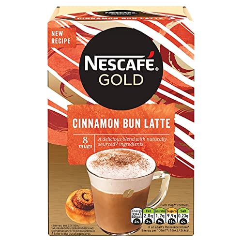 Nescafe Gold Cinnamon Bun Latte Coffee, 8 Sachets Mug, 156 g - "Cinnamon Bun Latte - 8 Sachets of Spiced Delight!"