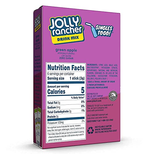 Jolly Rancher Singles To Go Green Apple Drink Mix Sugar Free, 17.6g - Refreshing and sugar-free Jolly Rancher Singles To Go Green Apple Drink Mix, 17.6g.