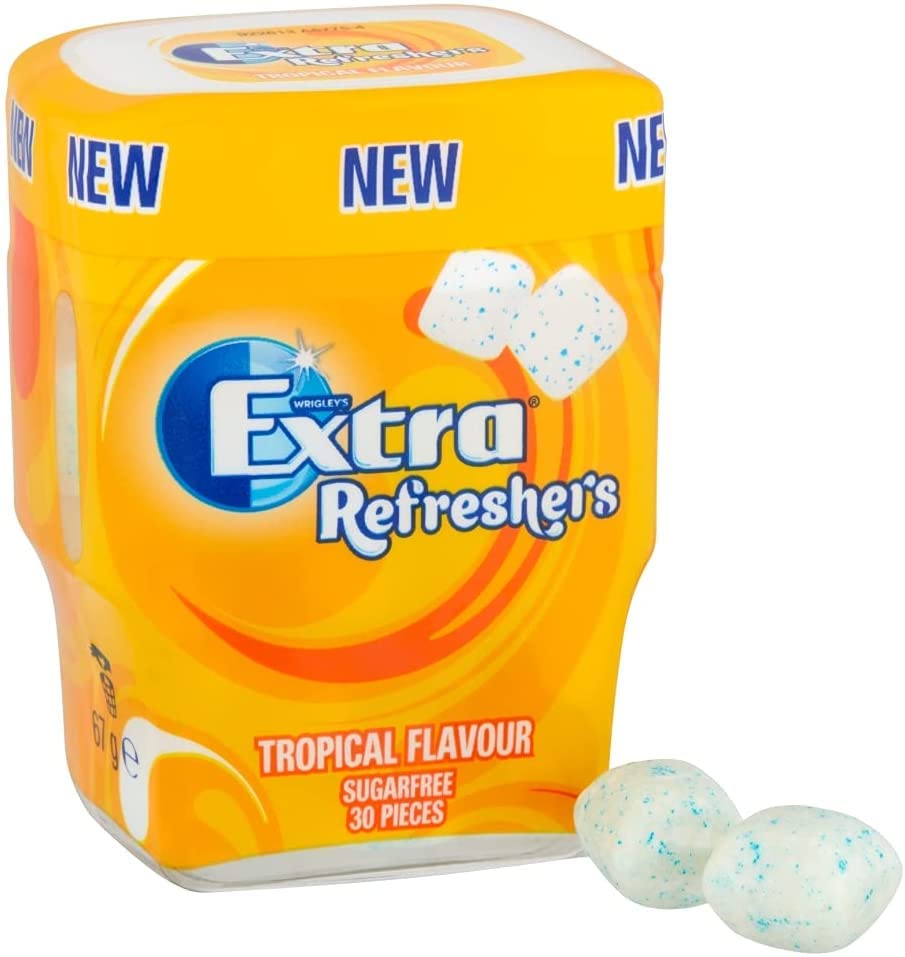 Wrigley's Extra Refreshers Chewing Gum, Sugar-Free, Tropical Flavour - 30 Pieces, 67g - Tropical Bliss in Every Chew!