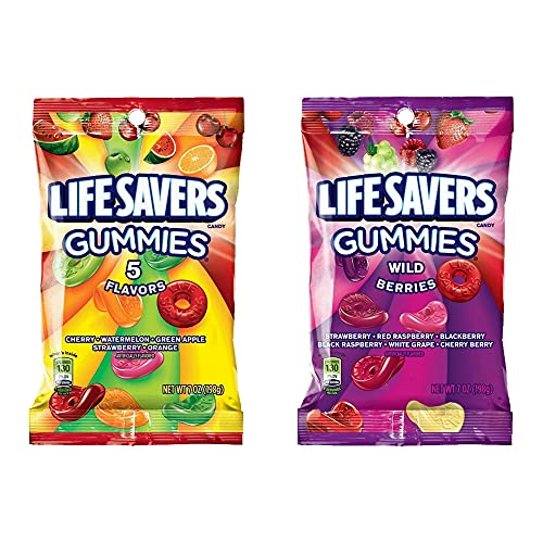 Life Savers Gummie Bundle - 5 Flavors and Wild Berries (2) 7oz bags - PACK OF 3 - "Triple Gummy Pack!"