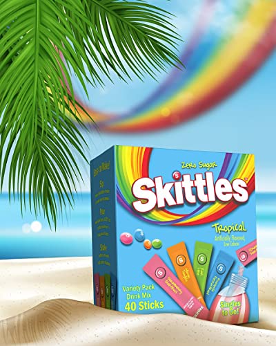 Skittles Zero Sugar Tropical Punch Drink Mix Low Calorie Singles To Go 6 Sachets 15.4g