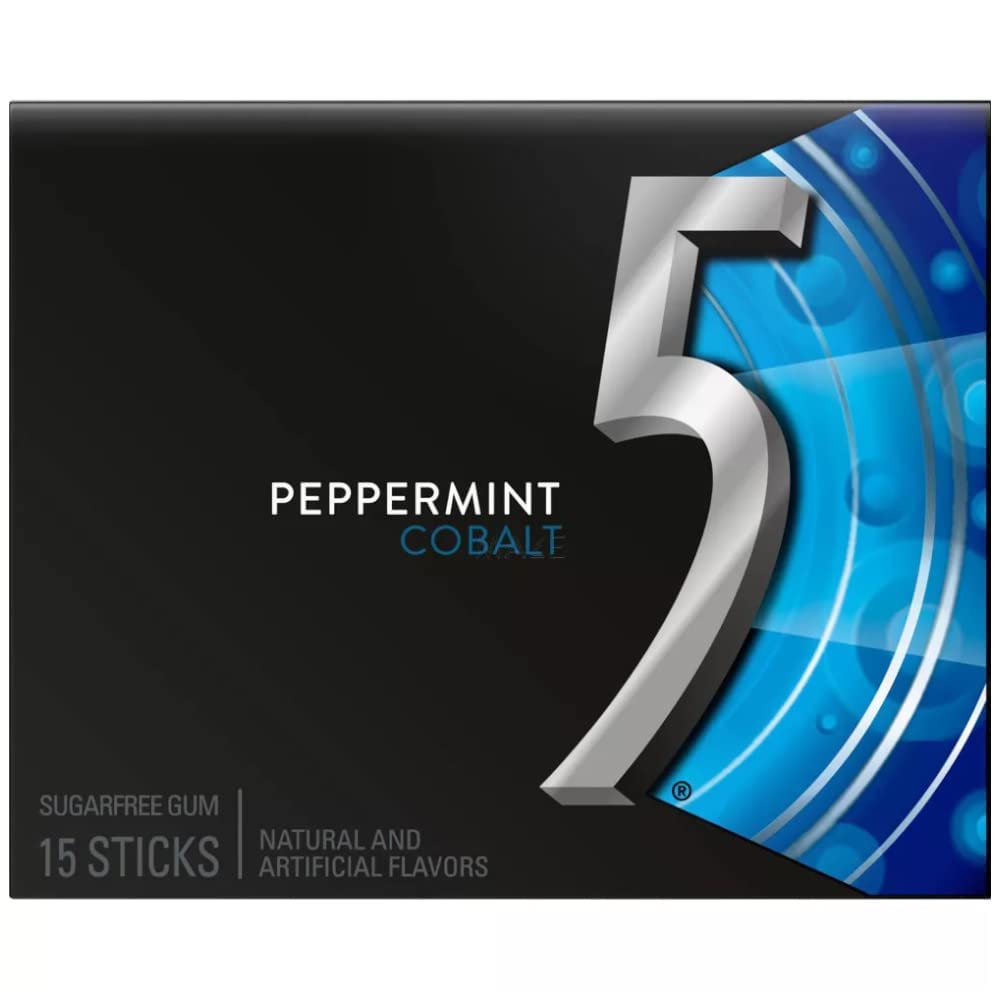 5 Cobalt Peppermint, Sugar-Free Gum, 15 Sticks, 2 x 40.5g - Refresh Your Breath!