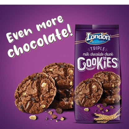 London Biscuits Triple Milk Chocolate Chunk Cookies - Decadent Trio of Chocolate Bliss - 160g - "Triple Chocolate Bliss!"