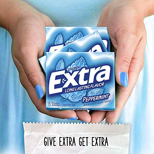 Extra Sugar-Free Chewing Gum 15-Sticks Each - Box of 10 (150 Sticks Total) (Peppermint) - Peppermint pleasure!