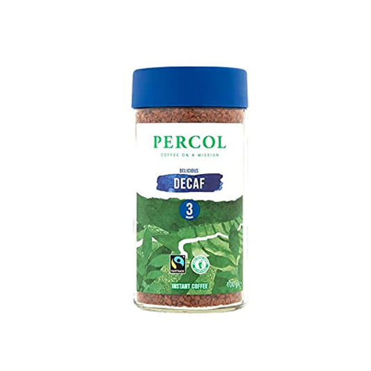 Percol Delicious Decaf Instant Coffee 100g (100% Arabica, Fairtrade Certified) - "Decaf delight!"