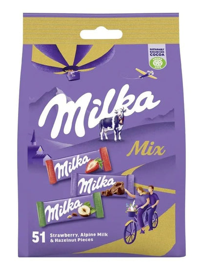 Milka Mix Chocolate Variety Pack - Strawberry, Alpine Milk, Hazelnut - 51 Bars (250g) - "Irresistible Alpine Delights!"