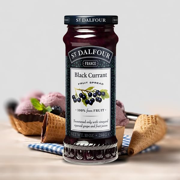 St Dalfour Black Currant Fruit Spread 284 g | No Added Sugar | 100% from Fruit | No Added Preservatives, Colours, Flavors or Sweeteners | No Corn Syrup | Traditional French Recipe