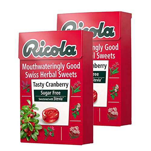 Ricola Tasty Cranberry Swiss Herb Lozenges Sugar Free Candy - 2 Pack, 2 x 45 g - Tasty Cranberry Duo!