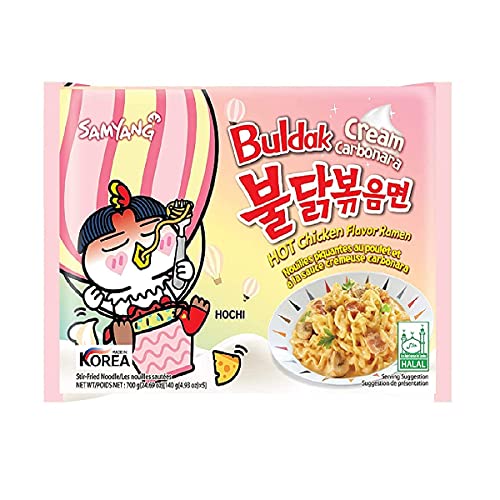 Sam Yang Samyang Buldak SeaFood Noodles & Buldak Cream Carbonora Instant Noodles (Pack of 4) (560gm) (Imported) Instant Noodles Non-vegetarian (4x140 g)(Combo Pack)