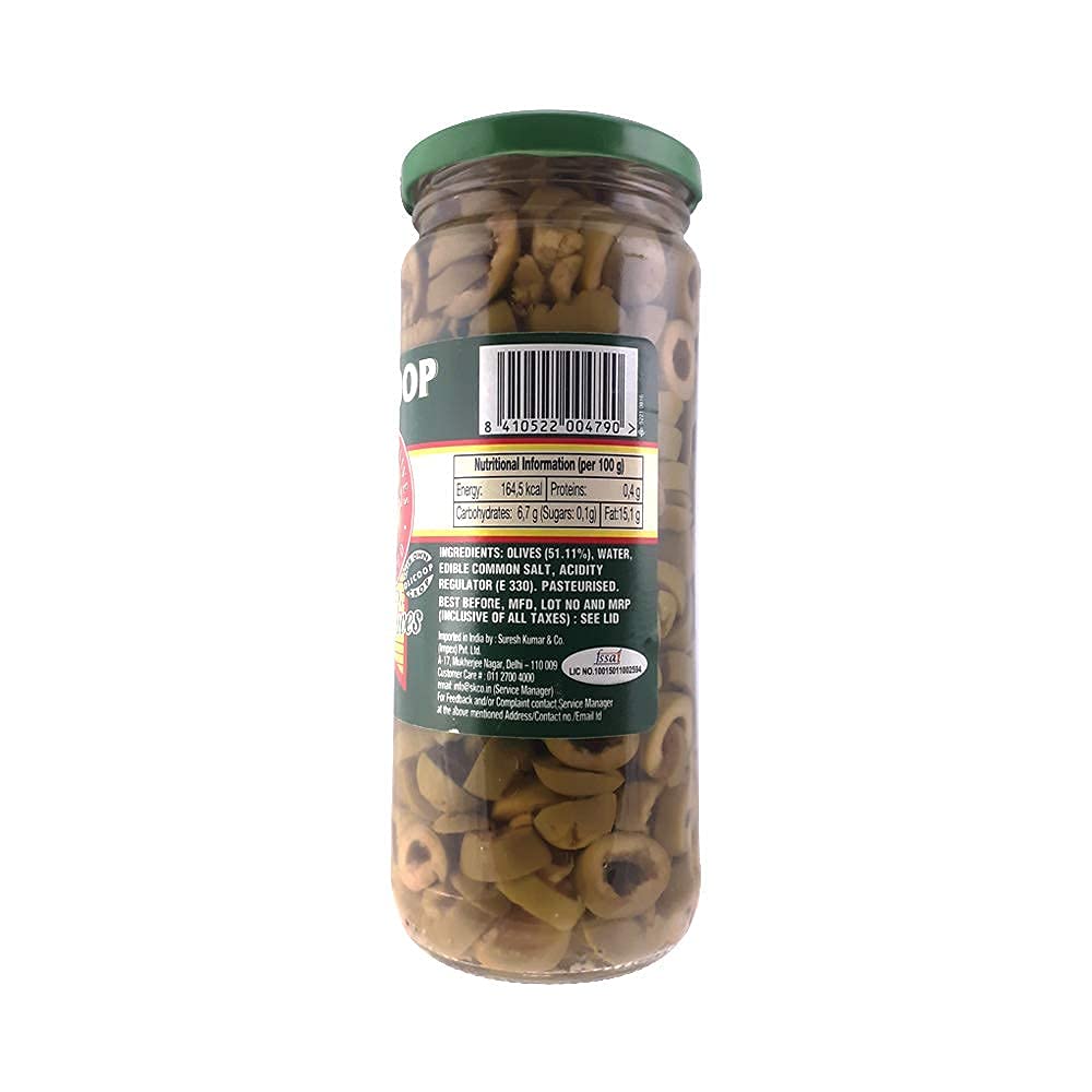 Olicoop Green Sliced Olive, 450g, Pack of 2, Produced in Spain - "Perfect for salads and pizzas!"