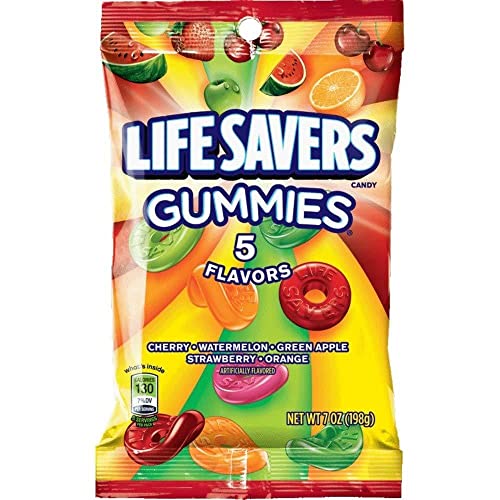 Life Savers Gummies 5 Flavours Cherry, Watermelon, Apple, Strawberry, Orange 198g - "Five Flavor Gummy Fun!"