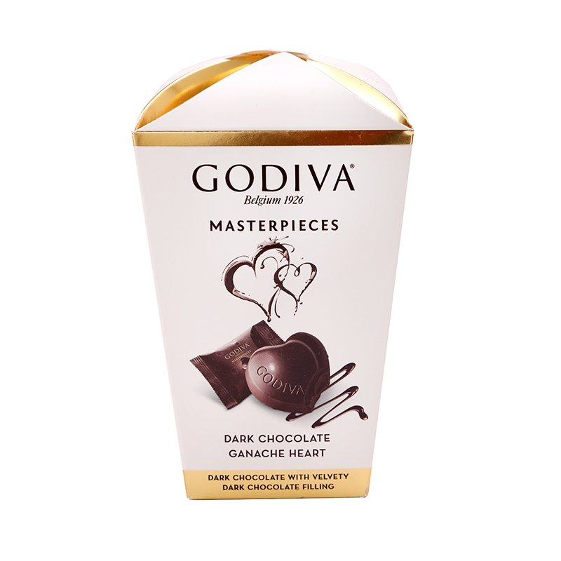 Godiva Masterpiece Dark Chocolate Ganache Heart Chocolate Box, 117 Grams - Indulge in the rich and velvety ganache-filled dark chocolate hearts from Godiva's Masterpiece collection