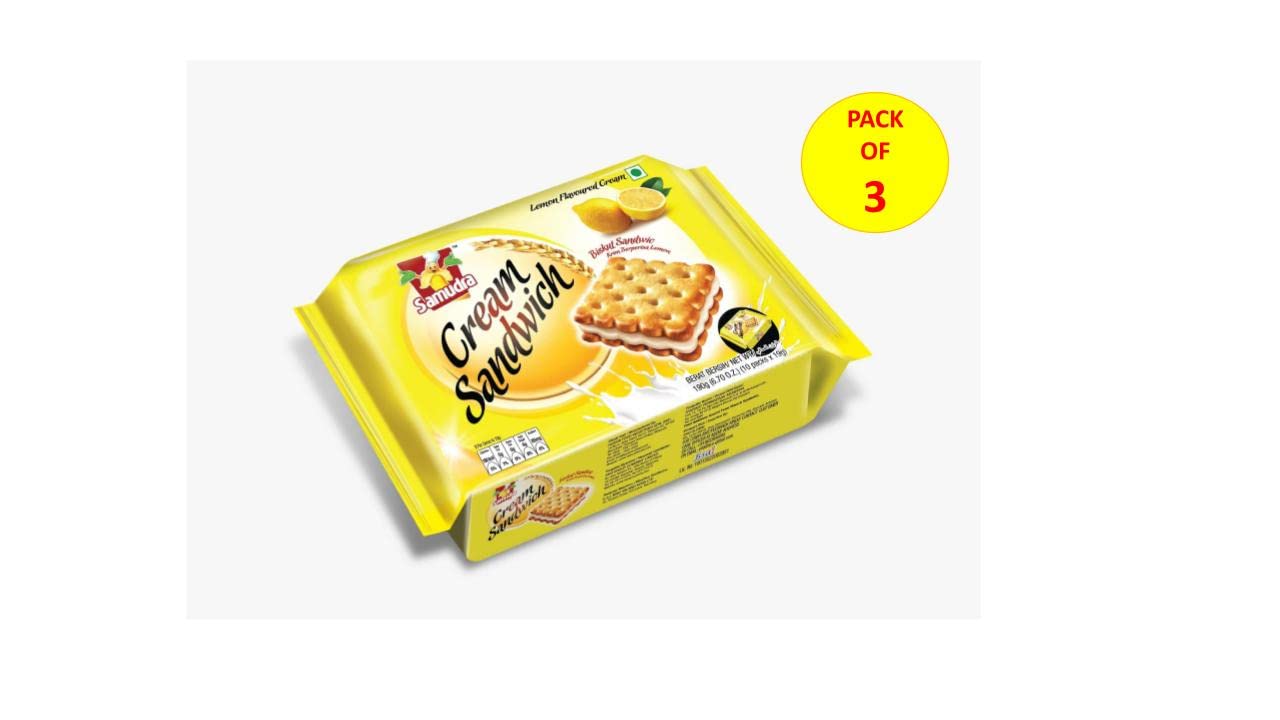 Samudra Lex Cream Sandwich Biscuits (Lemon Flavour) - 190 gm