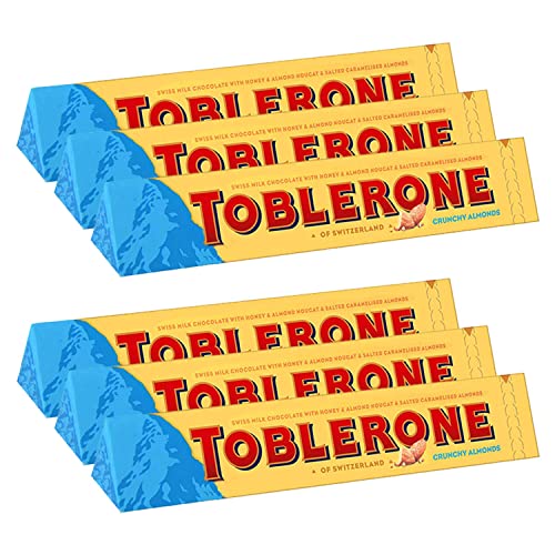 Toblerone of Switzerland Swiss Milk Chocolate with Crunchy Almonds, 6 Pack Pouch, 6 x 100 g