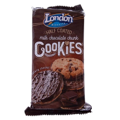 London Biscuits Half Coated Milk Chocolate Chunk Cookies - Irresistible Sweet Treat with Rich Chocolate - 160Gm(5.2 oz)