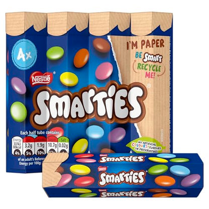 Nestle Smarties 4 Tube Pack Pouch, 152 g - "Smarties 4 Tube Pack - 152g of Colorful Chocolate Candies!"