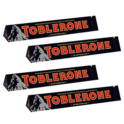 Toblerone Dark Chocolate with Honey and Almond Nougat Pack of 4, x 100 g