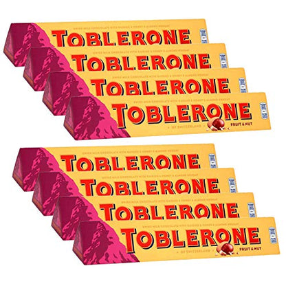 Toblerone of Switzerland Fruit & Nut with Raisins, Honey and Almond Chocolate Bar - 8 Pack, 8 X 100 g