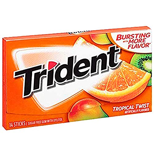 Trident Tropical Twist Sugar Free Chewing Gum, 14 Sticks, 26 g