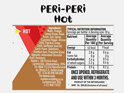 Nando's Peri Peri Chilli Sauce - XX Hot 250g + Hot 250g, Pack of 1 each, Product of Netherlands - "XX Hot & Hot Peri Peri Combo!"