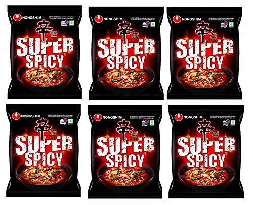 Nongshim Red Super Spicy Noodles 120gm*6Pack (Pack of 6) (Imported) - "Nongshim Red Super Spicy - 6 Pack, 120g Each of Fiery Noodles!"