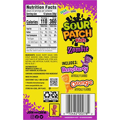 Sour Patch Kids Zombie Orange & Purple Soft & Chewy Zombie Candy, 3.5 oz, 99g