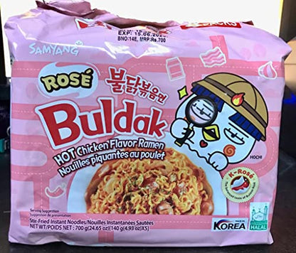 SAMYANG Rose Buldak Hot Chicken Flavor Ramen Nouilles Piquantes Au Poulet Pack of 5, 760g - Rosy Twist on Spicy Chicken