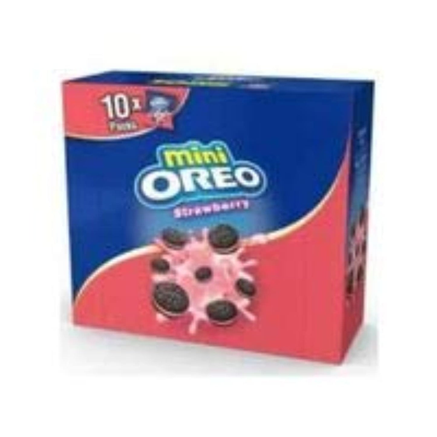 Oreo Mini Strawberry Sandwich Biscuit 10 Mini Bag (10 X 20.4g) Box, 204g, Blue & Pink - "Mini strawberry bliss!"