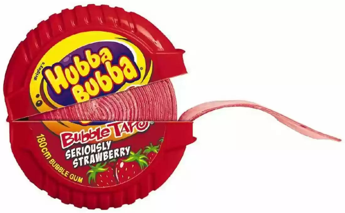 Wrigley's Hubba Bubba Bubble Tape Seriously Strawberry Bubble Gum - 2 oz / 56.7g - Unwrap Sweet Fun!