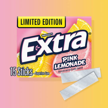 Extra Sugar-Free Chewing Gum 15-Sticks Each - Box of 10 (150 Sticks Total) (Pink Lemonade) - Pink lemonade pop!