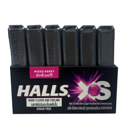 Halls XS Flavored Sugar Free Candy 13.8g Each - Pack of 12 (Mixed Berry) - Mixed berry flavor in a sugar-free candy pack.