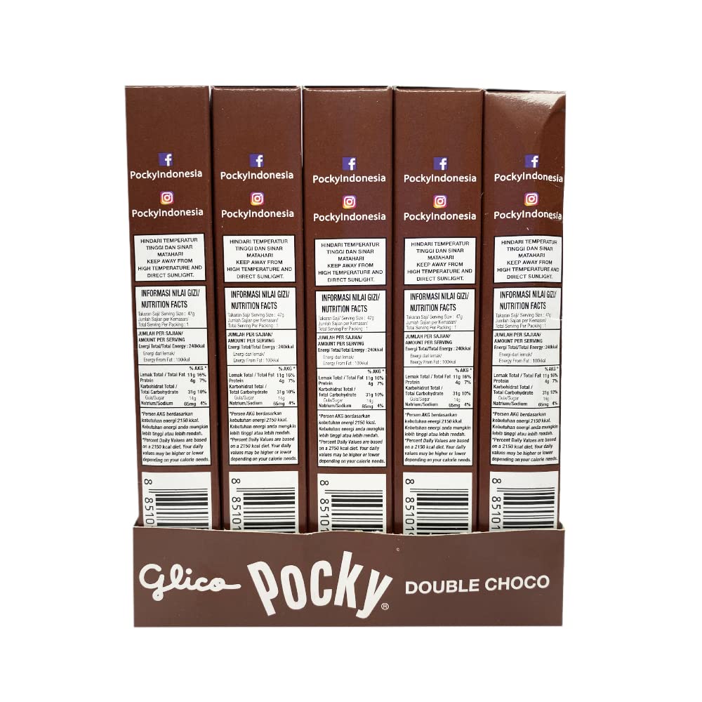 Pocky Double Chocolate Biscuit Stick Coated With Chocolate Flavour, Brown, 47 Gram, 10 Pack - "Choco-packed Pocky!"