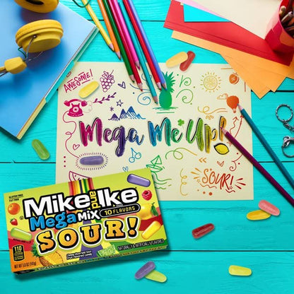 Mike and Ike Mega Mix SOUR! Chewy Candy, 5 ounce Theater Box, 1 count - "SOUR! Mega Fun!"