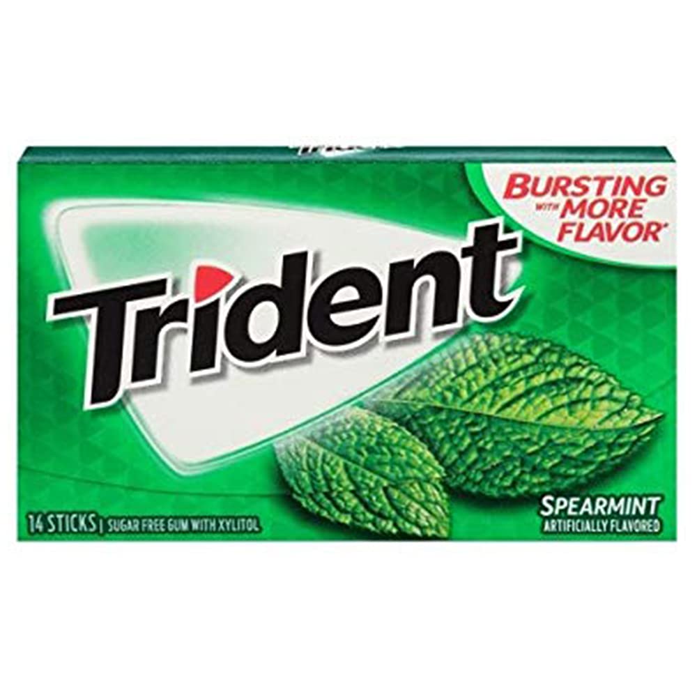 Trident Sugar-Free Chewing Gum - Spearmint, 14 Sticks, 26g - Refreshing Burst!