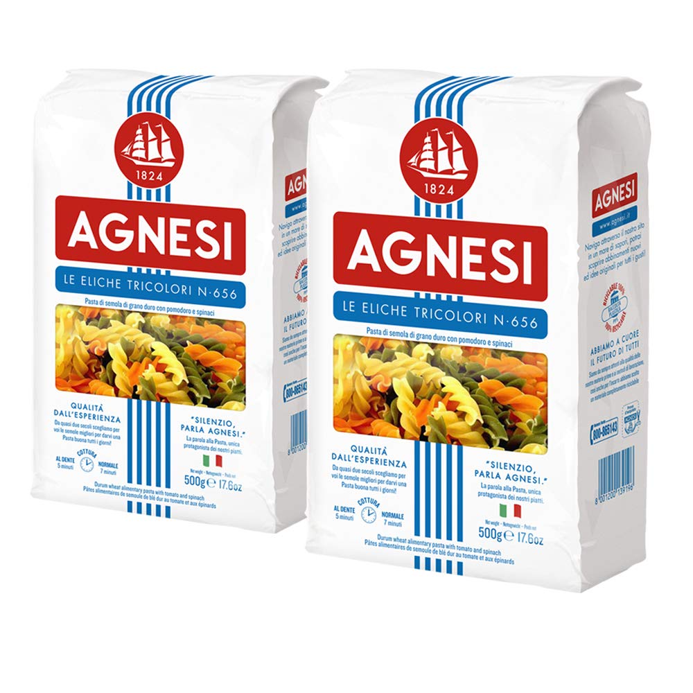 Agnesi Eliche Tricolor Pasta, 500g, Pack of 2, Product of Italy - Taste the Rainbow!