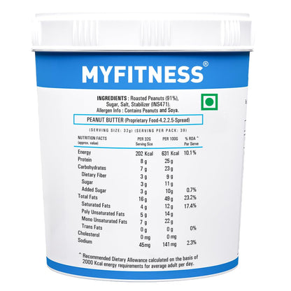 MYFITNESS Original Peanut Butter Crunchy 1250gm | 25g Protein to Boost Energy | Tasty & Healthy Nut Butter Spread | Vegan | Cholesterol Free, Gluten Free| Zero Trans Fat | Crunchy Peanut Butter