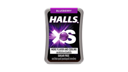 Halls XS Flavored Sugar Free Candy 13.8g Each - Pack of 12 (Blueberry) - A bulk pack of sugar-free blueberry candies.