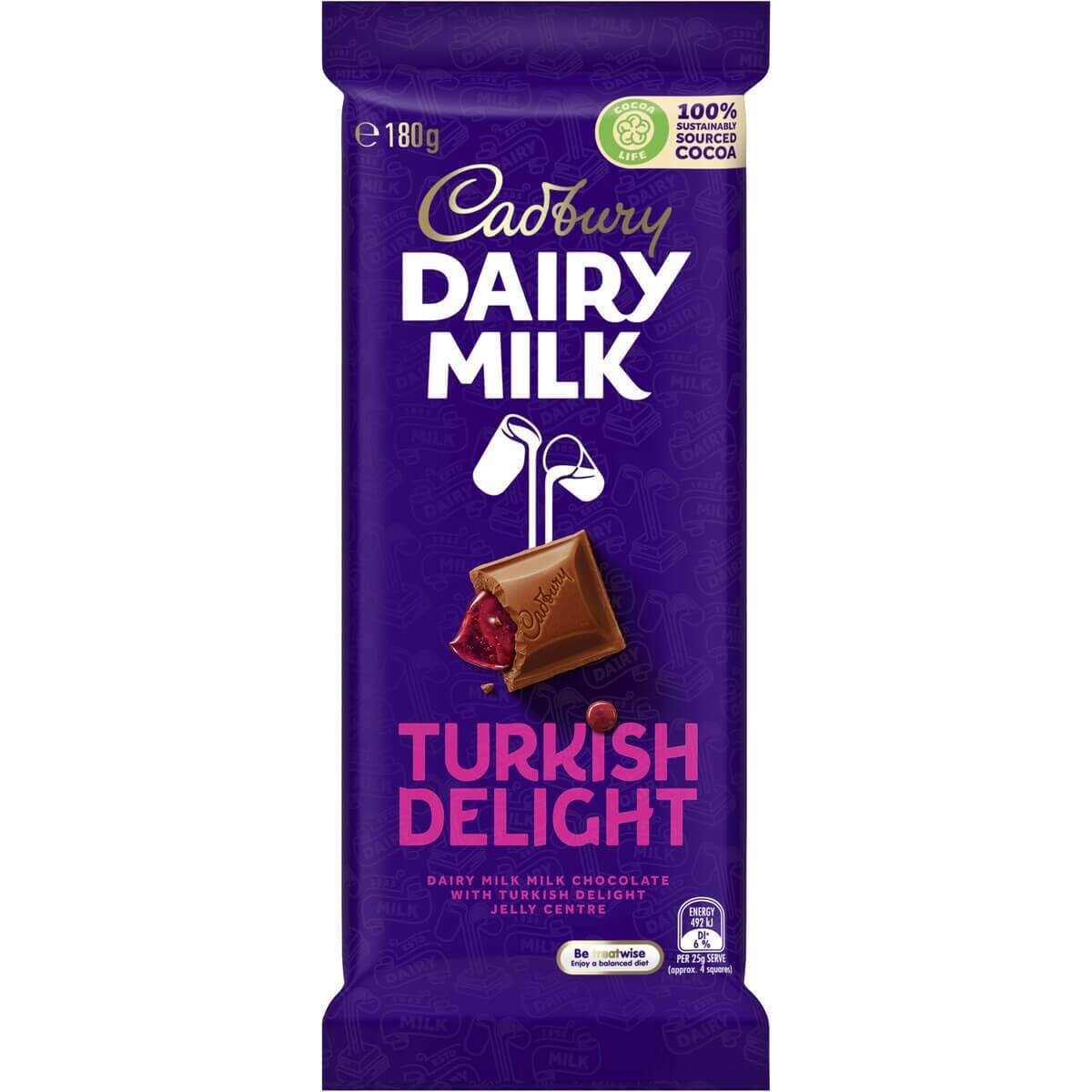 Cadbury Dairy Milk Turkish Delight Jelly Centre Chocolate (Australian Imported), 180g - Turkish delight indulgence