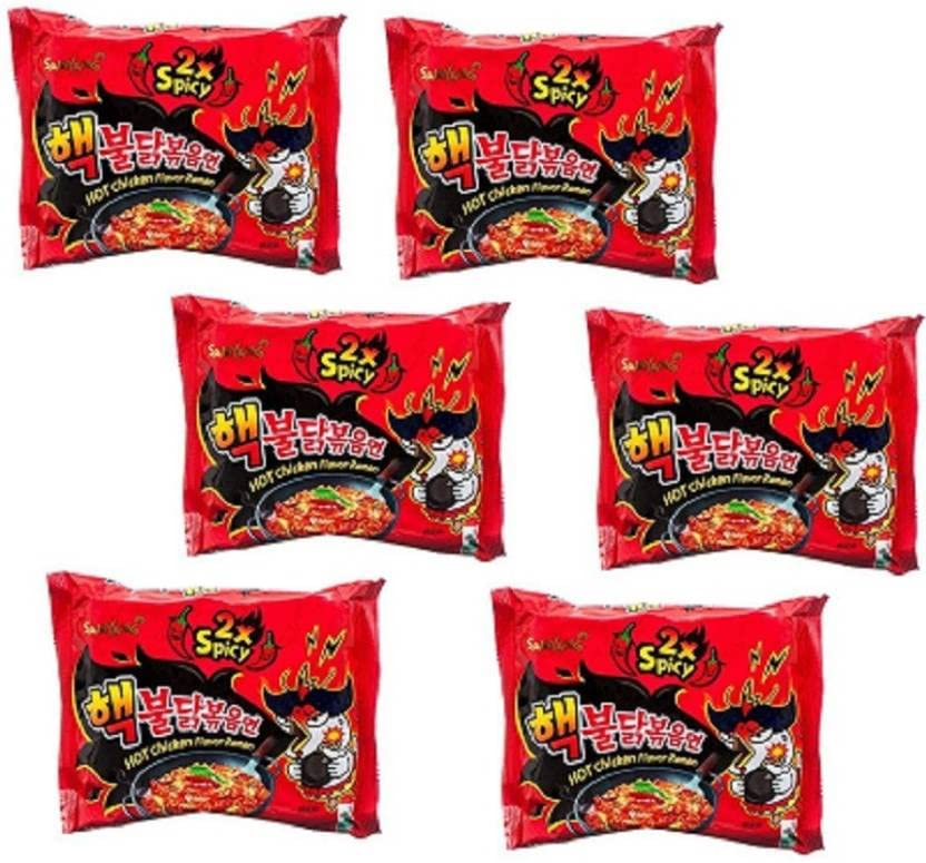 Samyang 2X Spicy Hot Chicken Flavor Ramen Fire Chicken (buldak) Double Spicy 140g*6pack Hakka Noodles Non-Vegetarian (6 x 140 g)