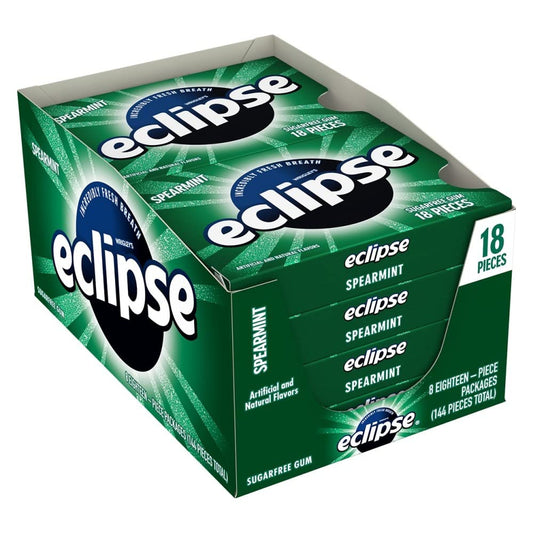 Eclipse Sugar Free Gum Spearmint 18 Piece Packages (Pack of 8) - Refreshing spearmint!